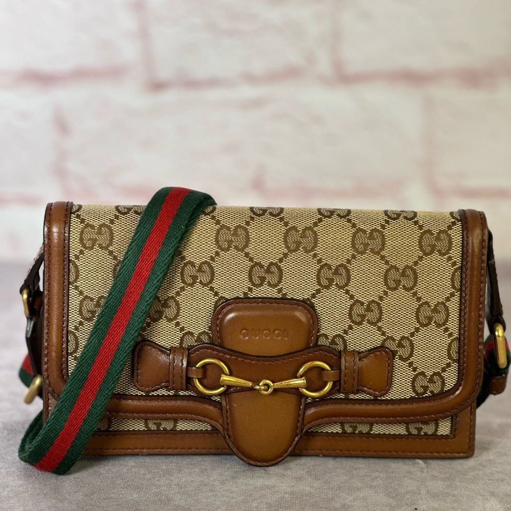 Gucci Khaki Lady Web Flap Convertible Wallet
